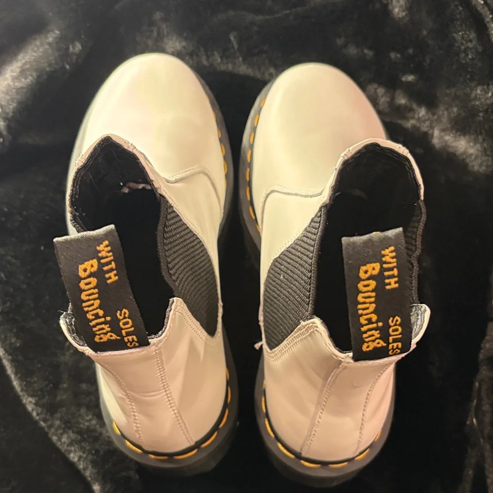 Dr. Martens White Chelsea Boots with Black Soles
